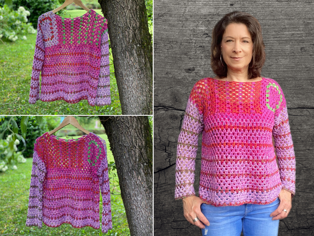 Farbenfroher PINKIE Sweater | nahtlos gehäkelt | 6 Größen + anpassbar
