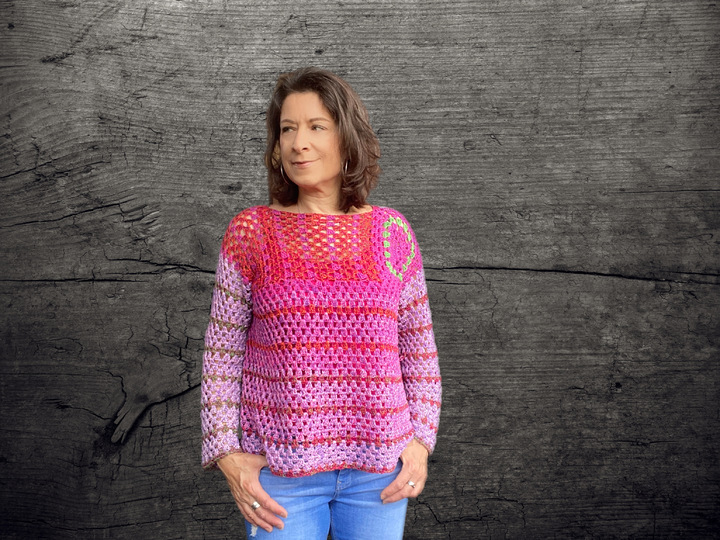 Farbenfroher PINKIE Sweater | nahtlos gehäkelt | 6 Größen + anpassbar