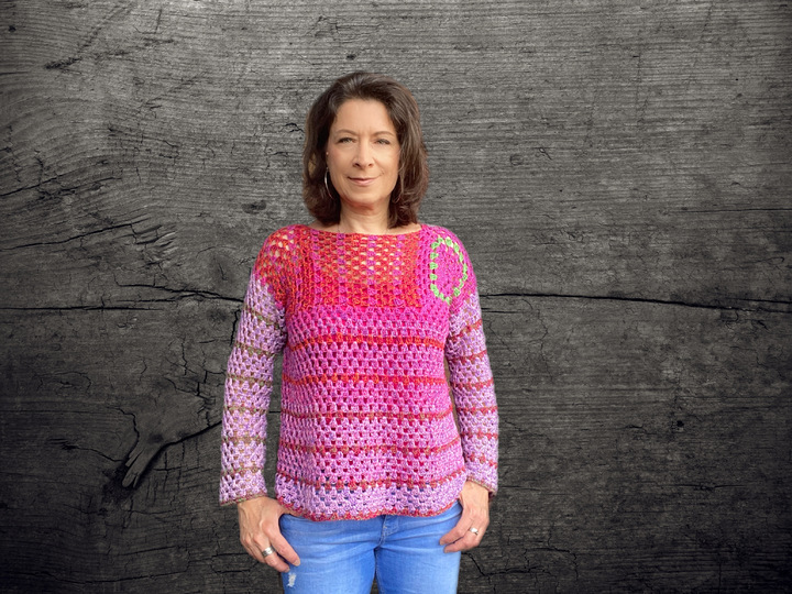 Farbenfroher PINKIE Sweater | nahtlos gehäkelt | 6 Größen + anpassbar
