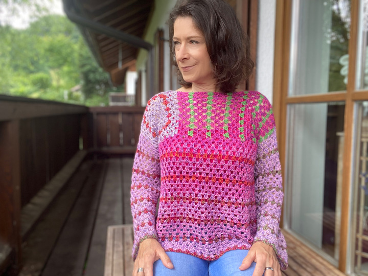 Farbenfroher PINKIE Sweater | nahtlos gehäkelt | 6 Größen + anpassbar