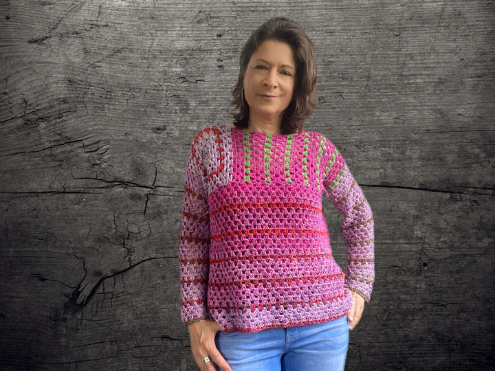 Farbenfroher PINKIE Sweater | nahtlos gehäkelt | 6 Größen + anpassbar