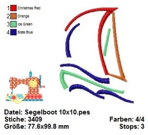 Segelboot Stickdatei in 2 Größen, Stickdatei Segelyacht, Wassersport Stick