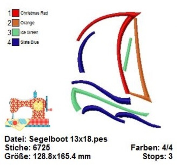 Segelboot Stickdatei in 2 Größen, Stickdatei Segelyacht, Wassersport Stick