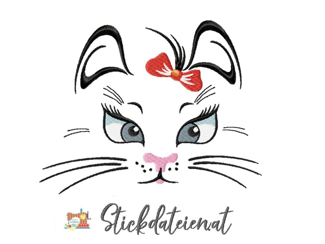 Stickdatei süßes Katzengesicht, Stickdatei in 3 Größen, Katzenliebe Stick