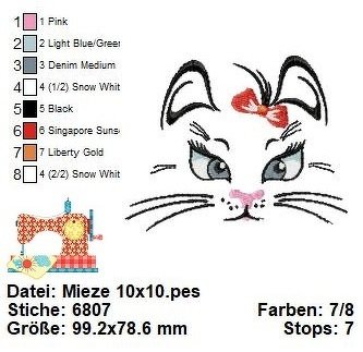 Stickdatei süßes Katzengesicht, Stickdatei in 3 Größen, Katzenliebe Stick - Bild 4