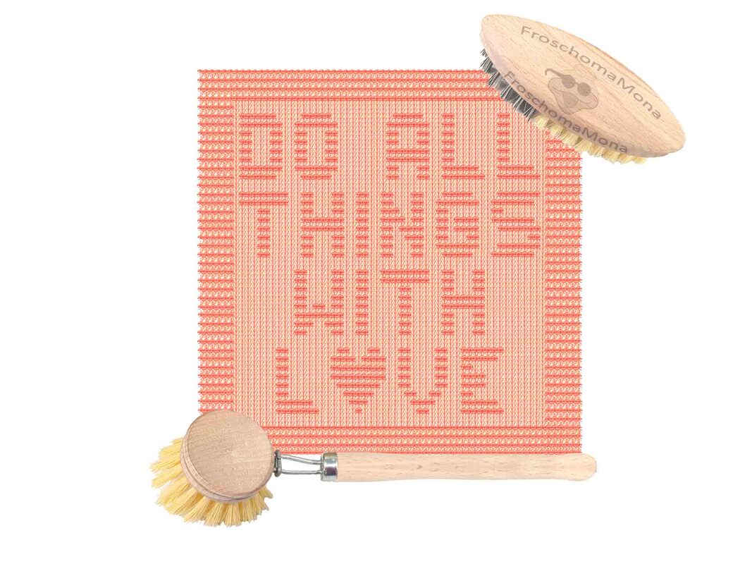 2 Spültücher im Set „ DO ALL THINGS WITH LOVE “ 2 Varianten Topflappen Deko - Bild 7