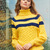Raglanpulli mit Zopfmuster und Streifen in Gelb und Marineblau