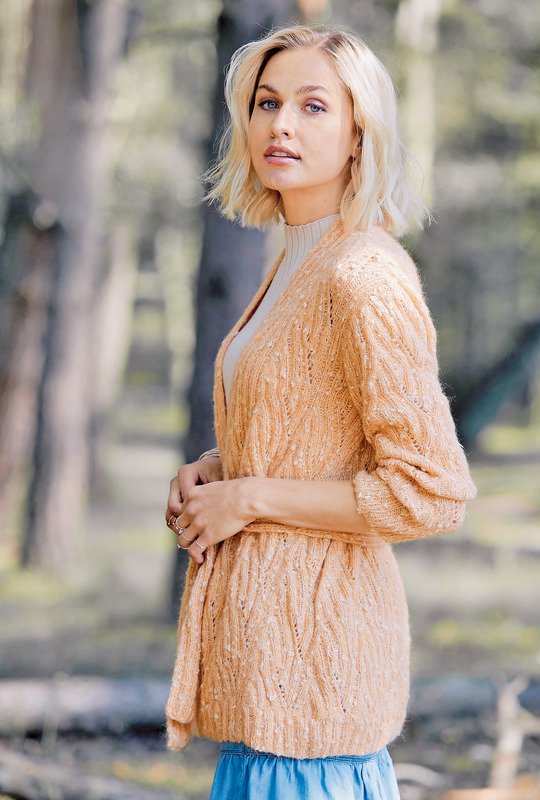 Jacke mit Rippen-Ajourmuster in Melone - Bild 5