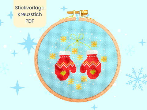 Stickvorlage PDF "Fäustlinge" Download Vorlage Weihnachten