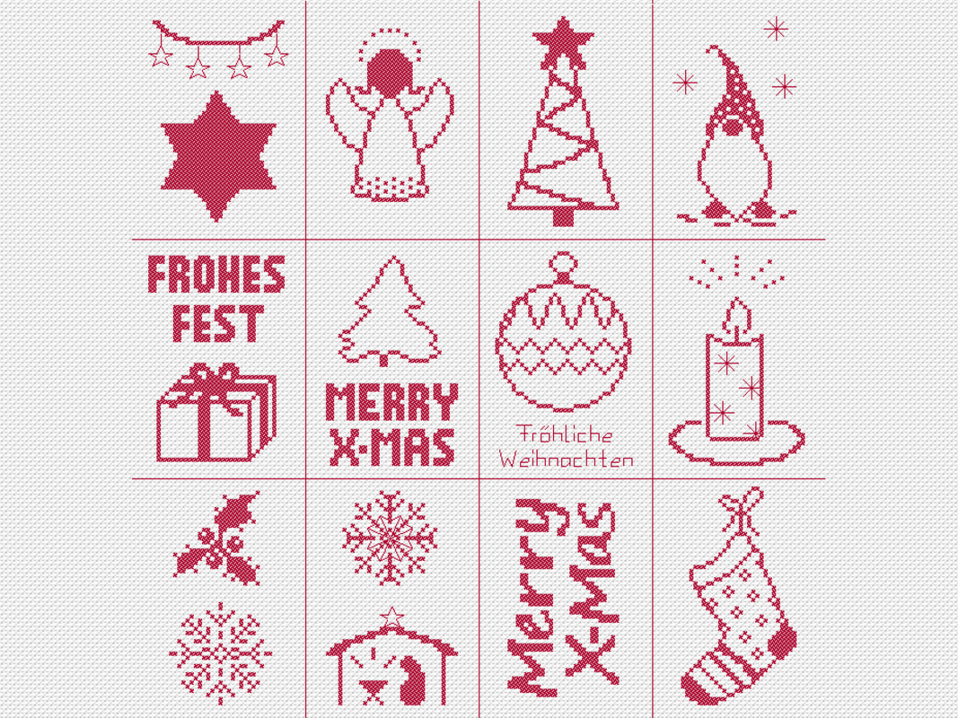 Kreuzstichvorlage Weihnachtssampler Minis,weihnachtliche,kleine Stickmotive