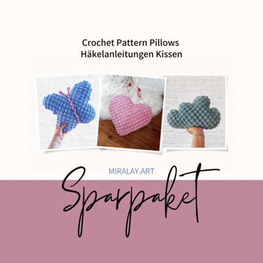 Sparpaket Häkelanleitung Wolken-, Herz- & Schmetterlingskissen