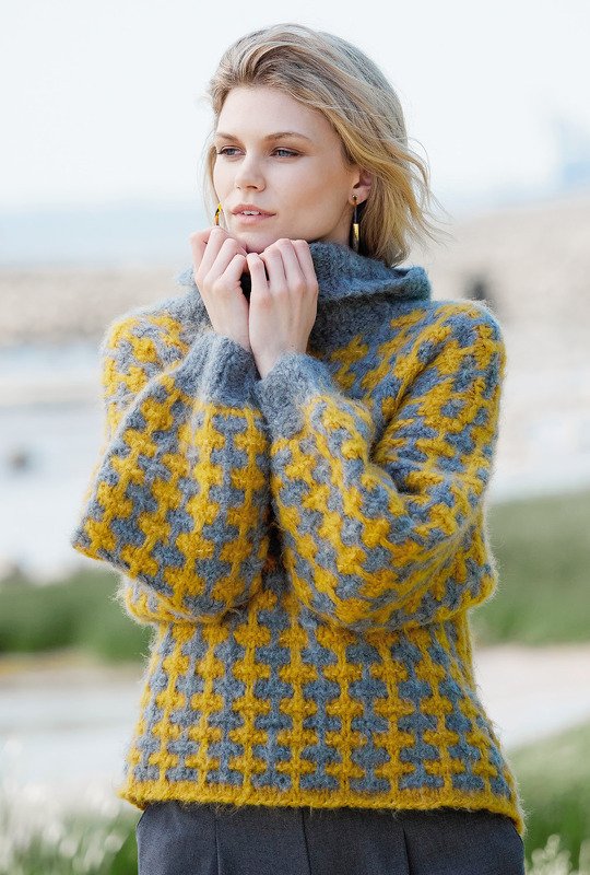 Pulli mit Hebemaschenmuster in Grau und Ocker - Bild 5