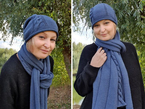 "Tana Slate" Schal & Mütze mit Zopf- und breitem Rippenmuster