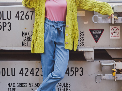 Oversize-Jacke im Zopfmuster in Limettengrün