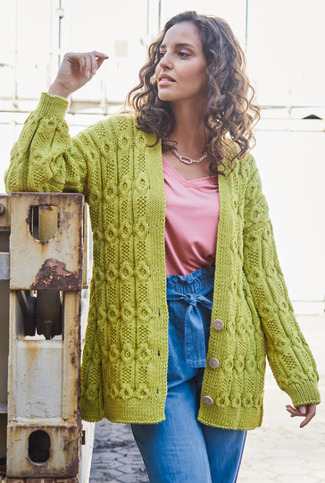 Oversize-Jacke im Zopfmuster in Limettengrün