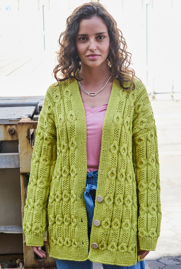 Oversize-Jacke im Zopfmuster in Limettengrün