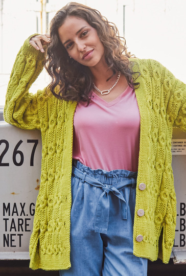 Oversize-Jacke im Zopfmuster in Limettengrün