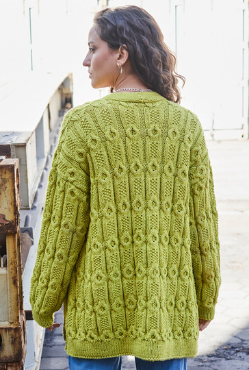 Oversize-Jacke im Zopfmuster in Limettengrün