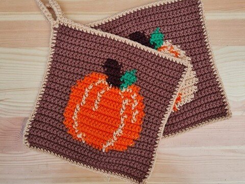 Häkelanleitung Topflappen Kürbis