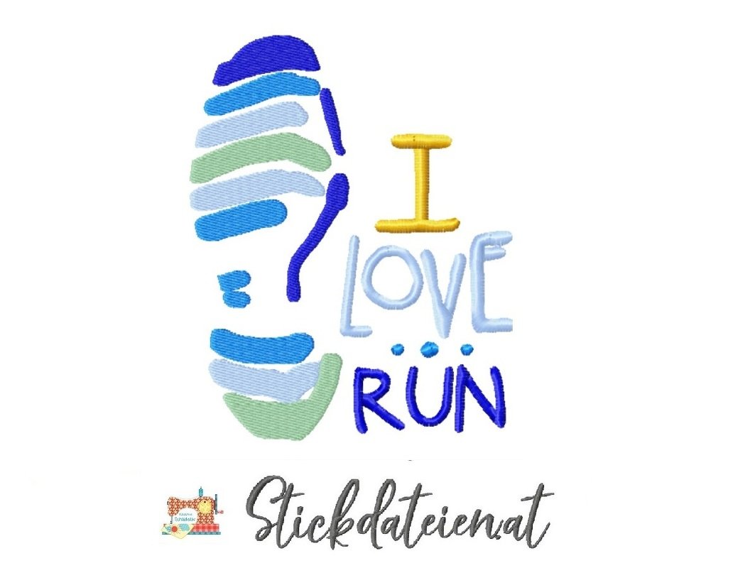 Stickdatei Laufsport, I Love Run Stickdatei, Digitale Stickvorlage Sport