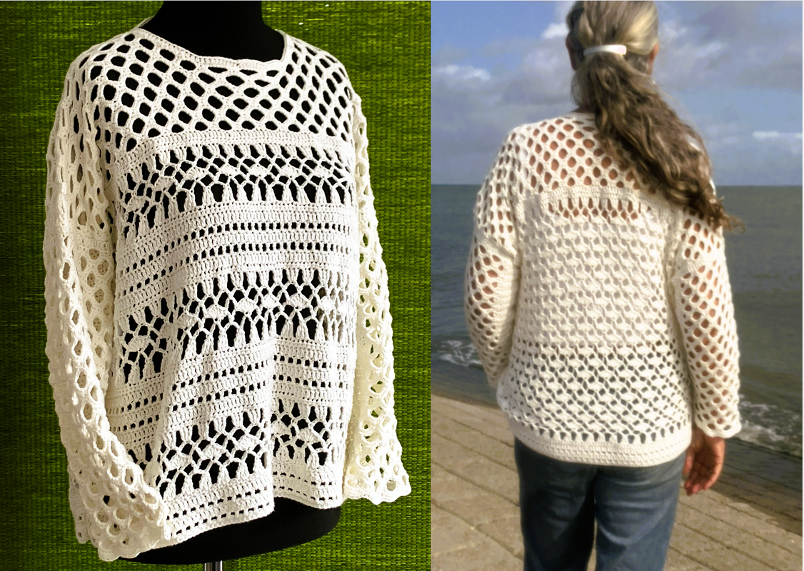 Musterpulli im Schlabber-Stil / Bauchwegschummler Nr 8 - Häkelanleitung