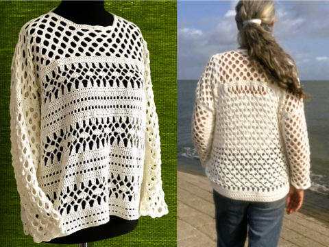 Musterpulli im Schlabber-Stil / Bauchwegschummler Nr 8 - Häkelanleitung