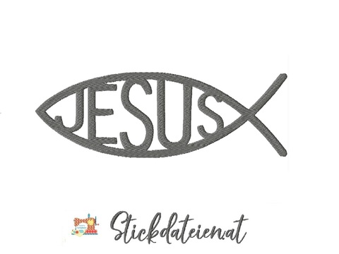 Religiöse Stickdatei, Fisch Stickdatei, digitale Stickvorlage Jesus