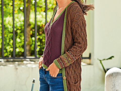 Twinset in Braun, Grün und Lila