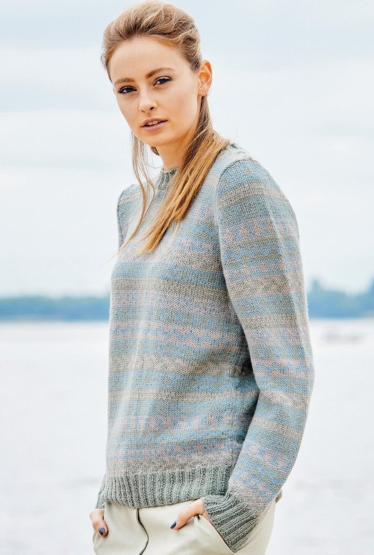 Grau/Blauer Pullover im Jacquardmuster - Bild 5