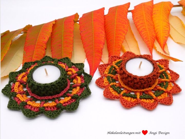 Häkelanleitung für dekorative Teelichthalter in herbstlichen Farbtönen