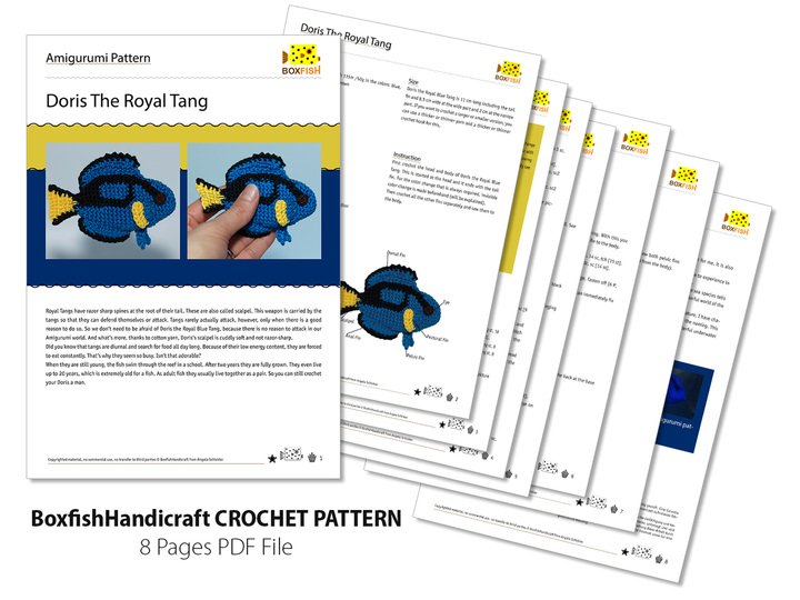 Doris the Royal Blue Tang Crochet Pattern, Amigurumi Colorful Coral Fish