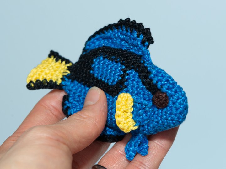 Doris the Royal Blue Tang Crochet Pattern, Amigurumi Colorful Coral Fish