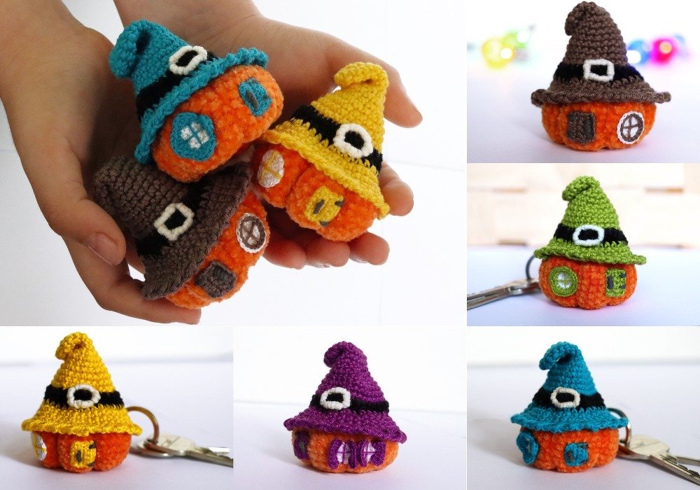 Crochet pattern keychain pumpkin house