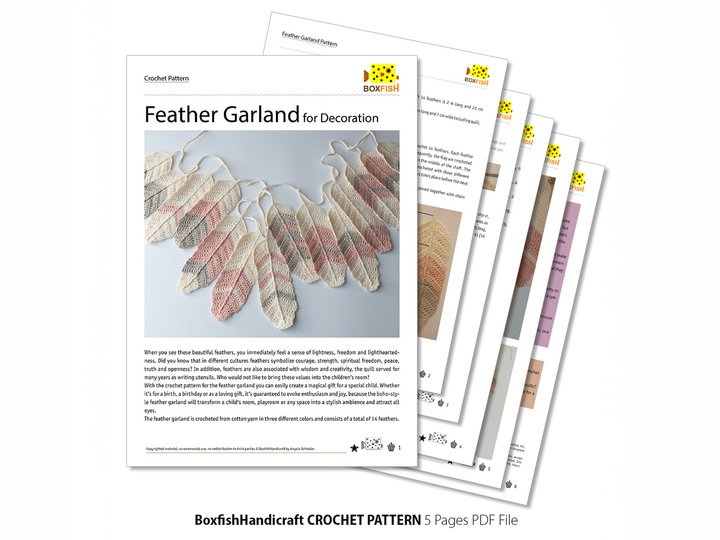 Boho Feder Girlande Häkelanleitung, Anleitung Dekoration Vogelfedern