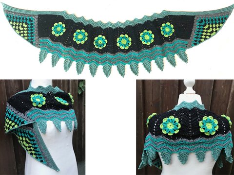 Tuch/Stola mit Blätter & Blumen 