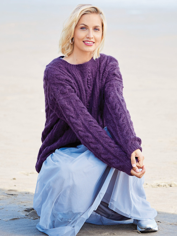 Pulli mit Zopfmustermix in Violett