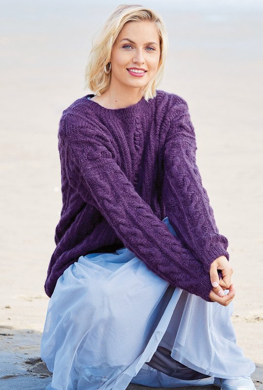 Pulli mit Zopfmustermix in Violett - Bild 7