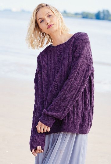 Pulli mit Zopfmustermix in Violett