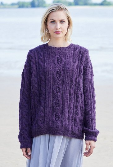 Pulli mit Zopfmustermix in Violett