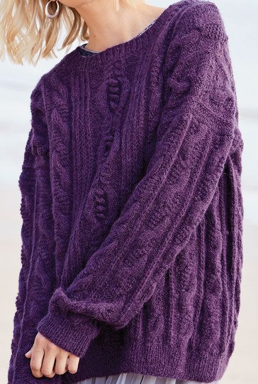 Pulli mit Zopfmustermix in Violett