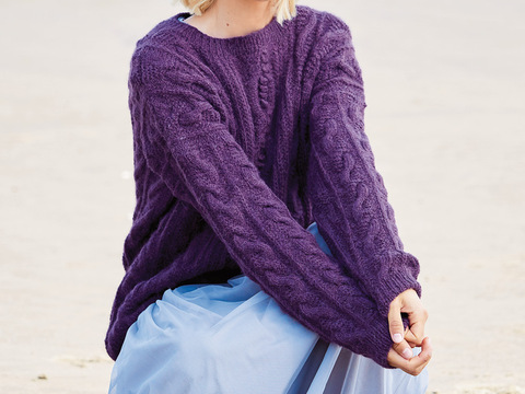 Pulli mit Zopfmustermix in Violett