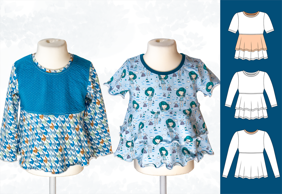 Leonie – Kinder Jerseyshirt mit 2-stufigem Saum &amp; Rundhals (Gr. 98-164)