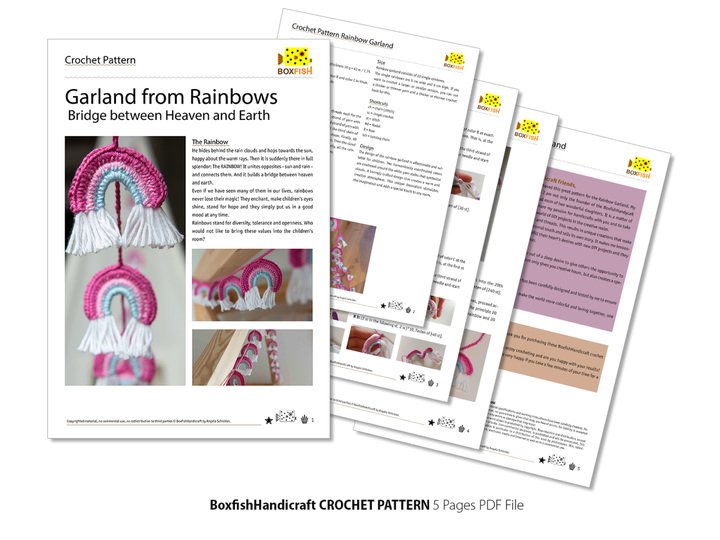 Regenbogengirlande Häkelanleitung, Anleitung bunte Regenbogenkette zur Deko