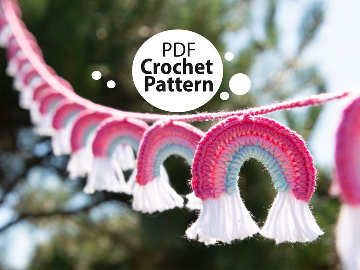 Regenbogengirlande Häkelanleitung, Anleitung bunte Regenbogenkette zur Deko