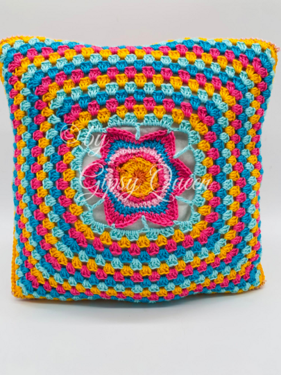 Häkelanleitung Blumenbunt Kissen, bunter Kissenbezug mit Blumenmuster