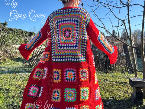 Häkelanleitung Mantel Janis Bunter Hippie Boho Style für Damen DIY PDF