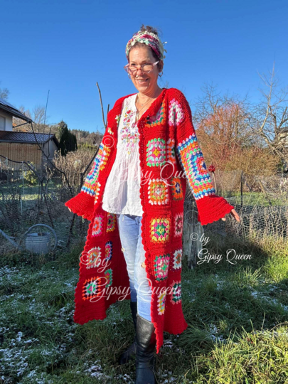 Häkelanleitung Mantel Janis Bunter Hippie Boho Style für Damen DIY PDF