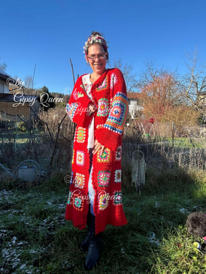 Häkelanleitung Mantel Janis Bunter Hippie Boho Style für Damen DIY PDF