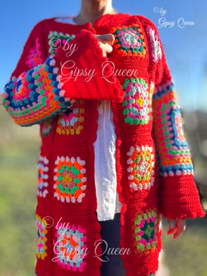 Häkelanleitung Mantel Janis Bunter Hippie Boho Style für Damen DIY PDF