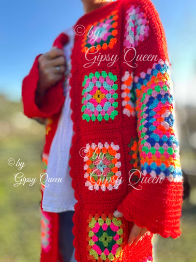 Häkelanleitung Mantel Janis Bunter Hippie Boho Style für Damen DIY PDF